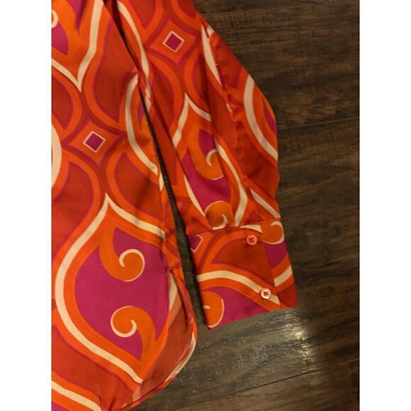 Rachel Zoe Printed Geometric Long Sleeve Blouse Orange Pink Sz:small - Picture 5 of 7